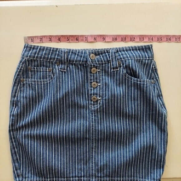 Dickies Railroad Striped Denim Mini Skirt Blue White Button Fly 5/27 - Picture 8 of 10
